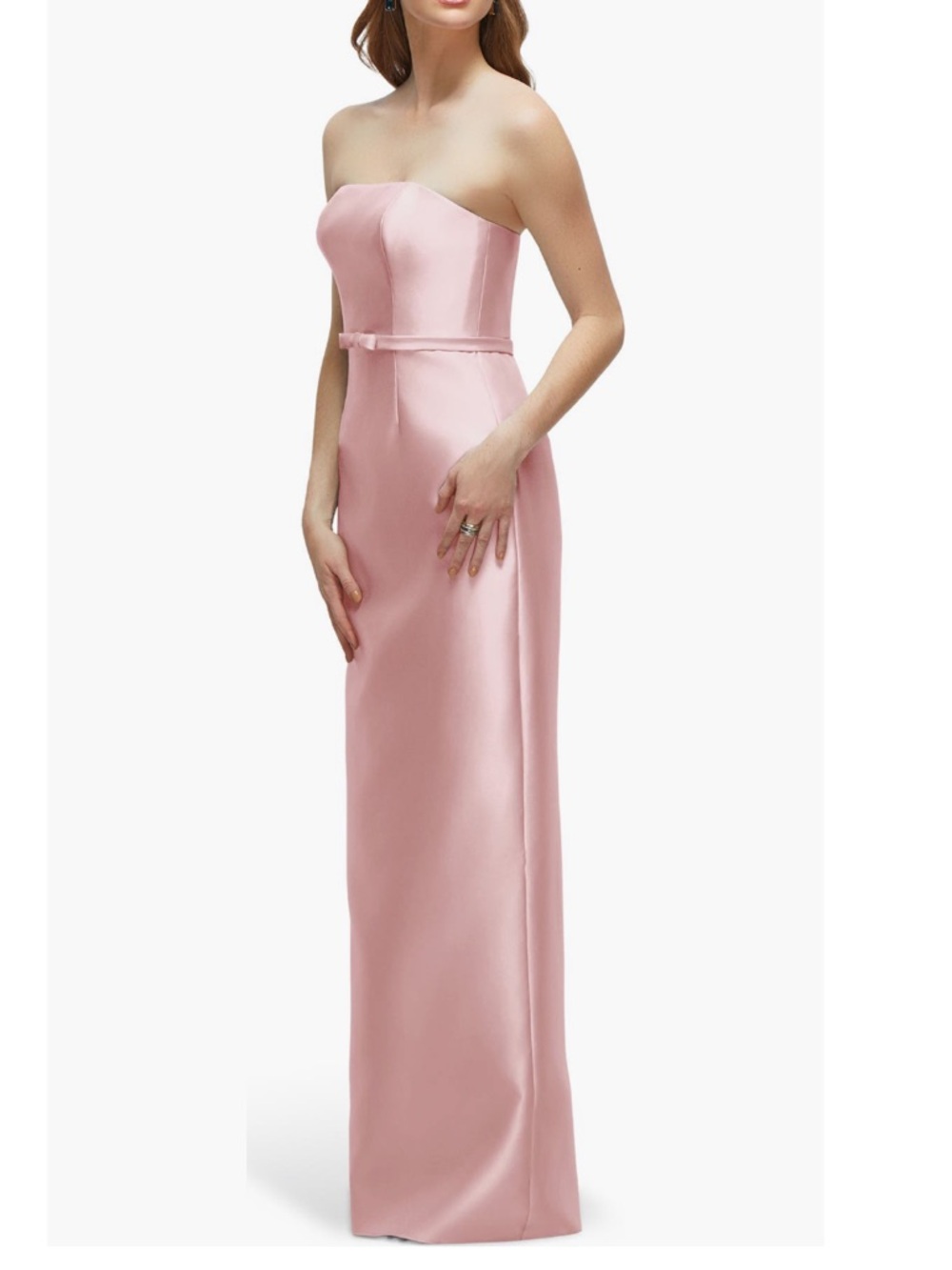Alfred Sung Strapless Bow Belt Satin Twill Column Gown Dress Size 2R - Picture 3 of 10